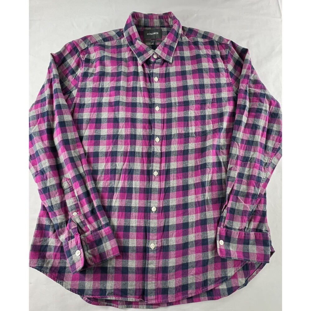 Bonobos Mens Slim Fit Multicolor Plaid Long Sleeve Button Up Shirt Size XL